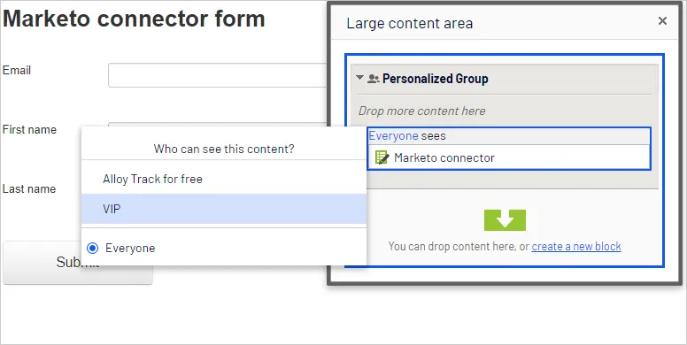 Marketo connector form, personalized group Marketo connector form, personalized group