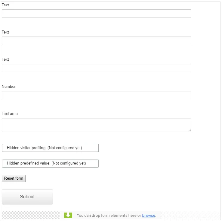 Initial form container before editing