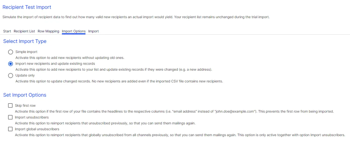 Image: Import options Image: Import options