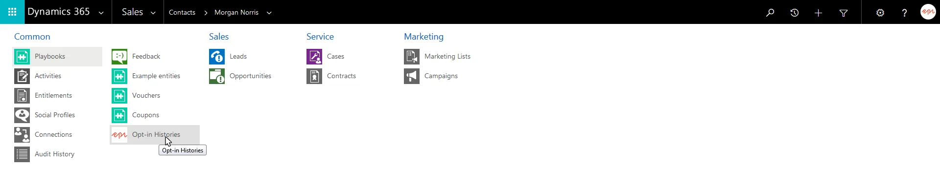 Bild: Opt-In-Historie im Microsoft-Dynamics-Menü Bild: Opt-In-Historie im Microsoft-Dynamics-Menü
