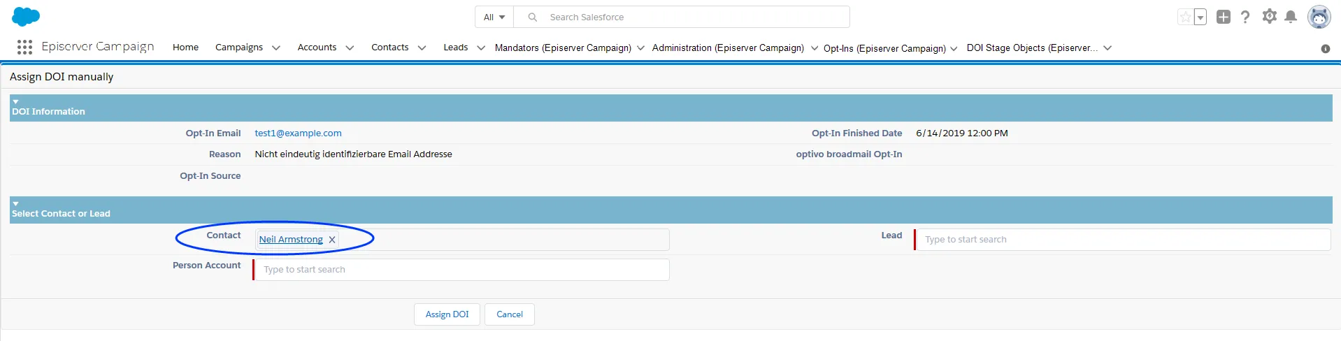 Image: Select contact or lead
