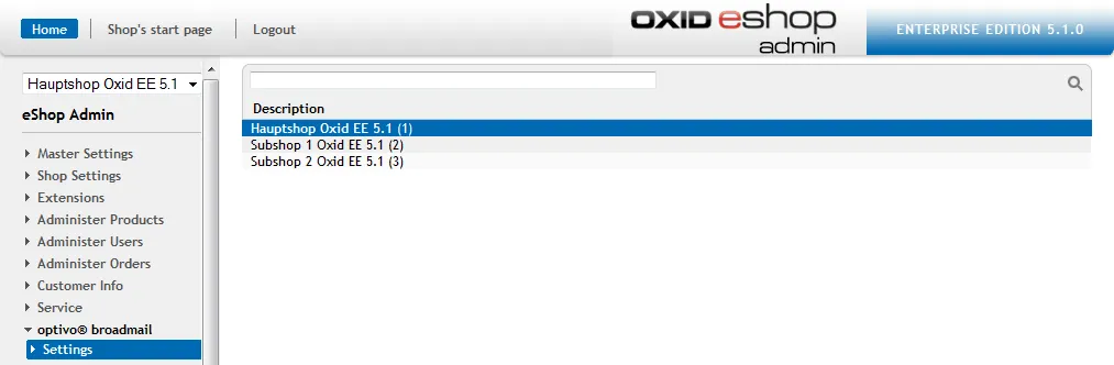 Image: OXID Settings