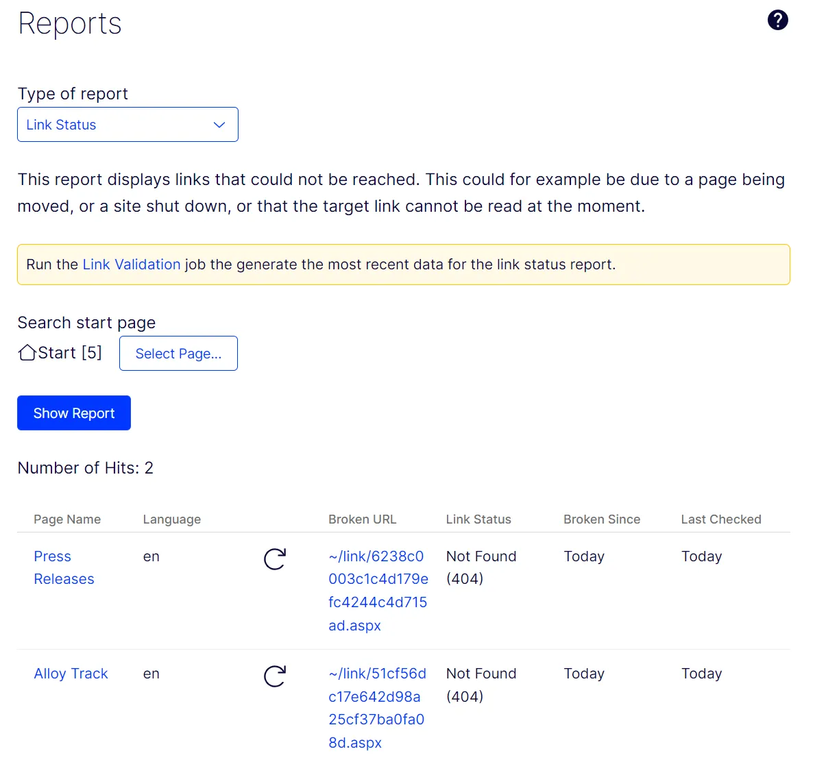 Link Validation scheduled job Link Validation scheduled job