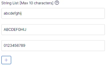 String List type (10 character maximum) String List type (10 character maximum)