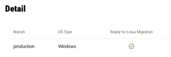 Screenshot of the Mission Control instance detail page where the Ready for Linux Migration column displays a checkmark