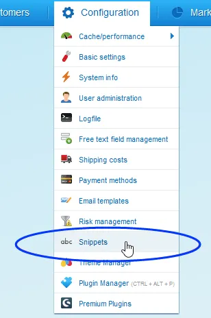 Image: Snippets menu item Image: Snippets menu item