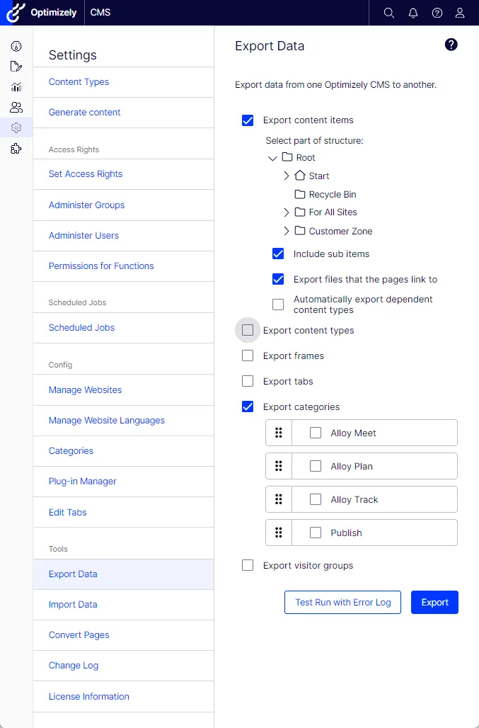 Export data between CMS websites Export data between CMS websites