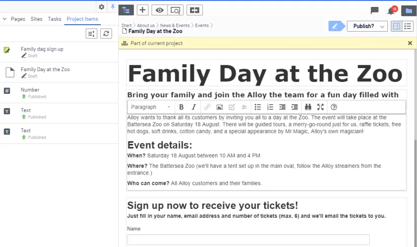 Example of event information page