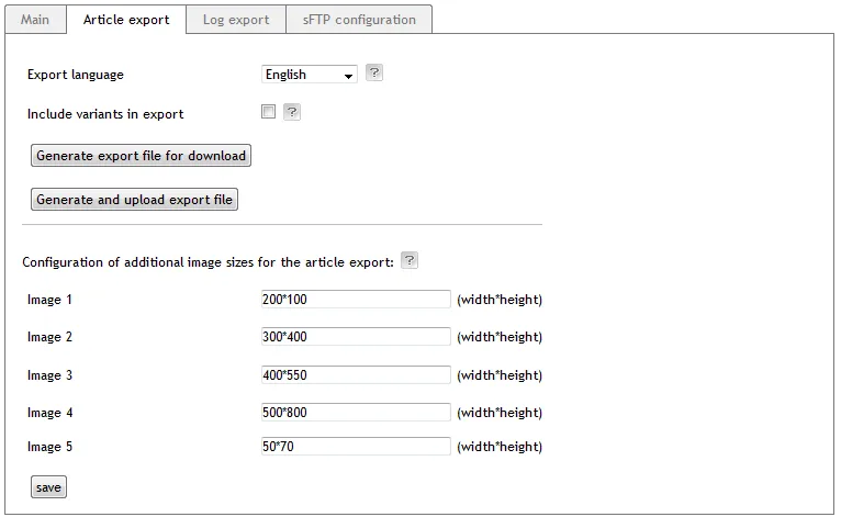 Image: Article export tab