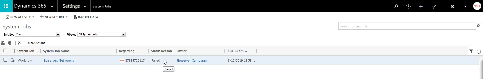 Image: Workflow error messages