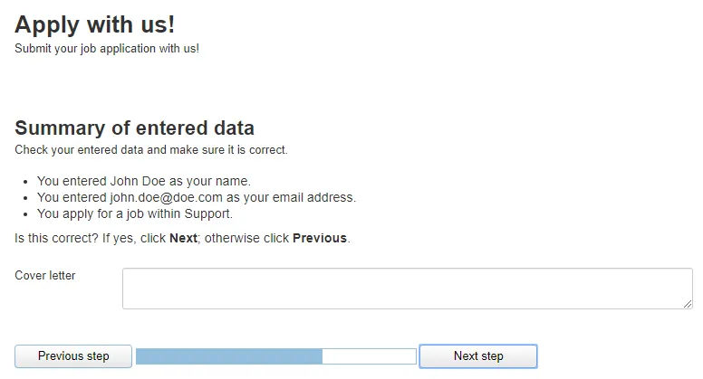 Displaying the entered data in the Job application multi-page form Displaying the entered data in the Job application multi-page form