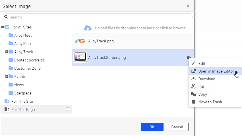 Context menu, Open in Image Editor Context menu, Open in Image Editor