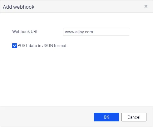 Add webhook dialog box