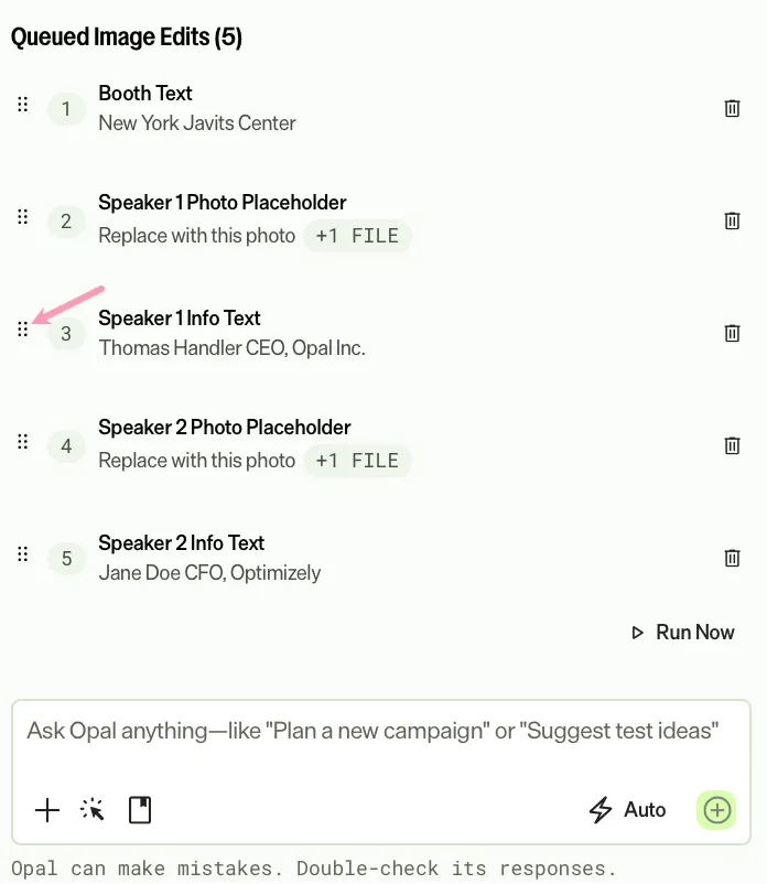 screenshot of Queued Image Edits in Opal Chat where queued edits can be reordered screenshot of Queued Image Edits in Opal Chat where queued edits can be reordered