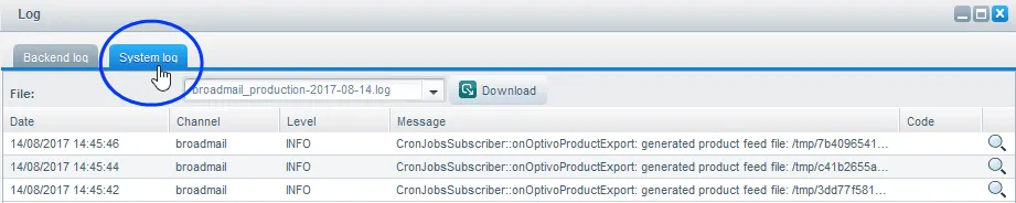 Image: System log tab