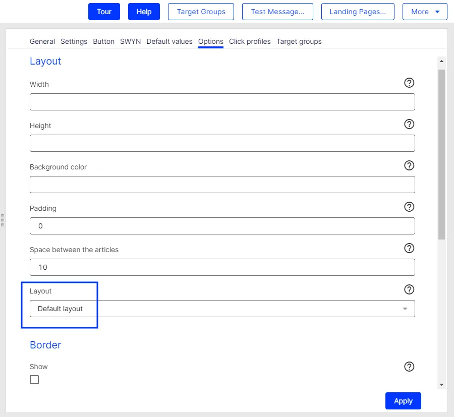 Image: Layout settings Image: Layout settings