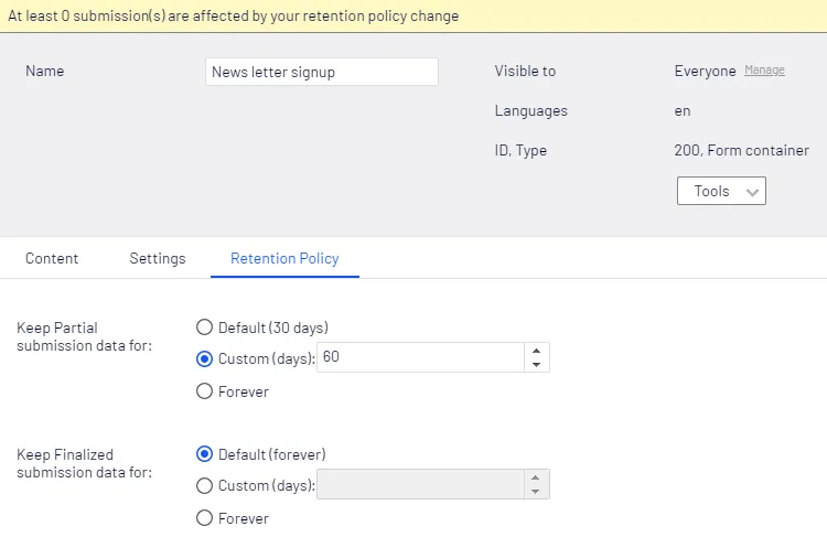 Retention policy