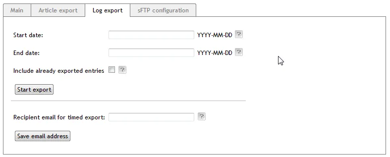 Image: Log export tab