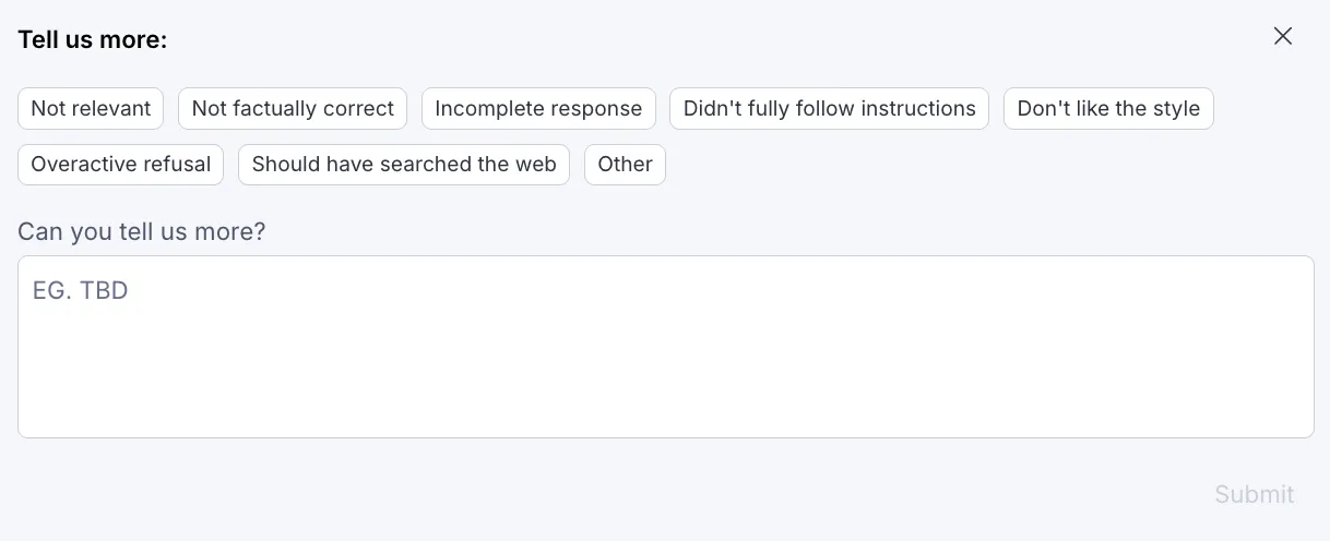 Screenshot of the Thumbs up and Thumbs down feedback controls in the embedded Opal Chat panel. Screenshot of the Thumbs up and Thumbs down feedback controls in the embedded Opal Chat panel.