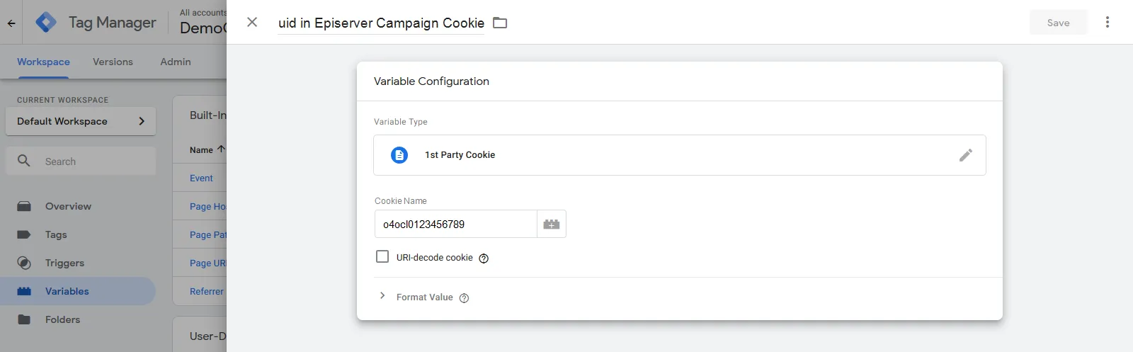 Image: Entering cookie name
