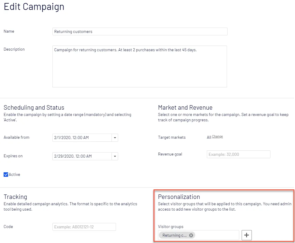 Edit campaign view - Target audiences for discounts