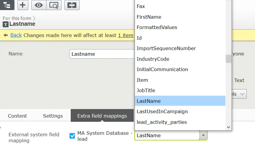 Mapping a Microsoft Dynamics CRM database field to a form field