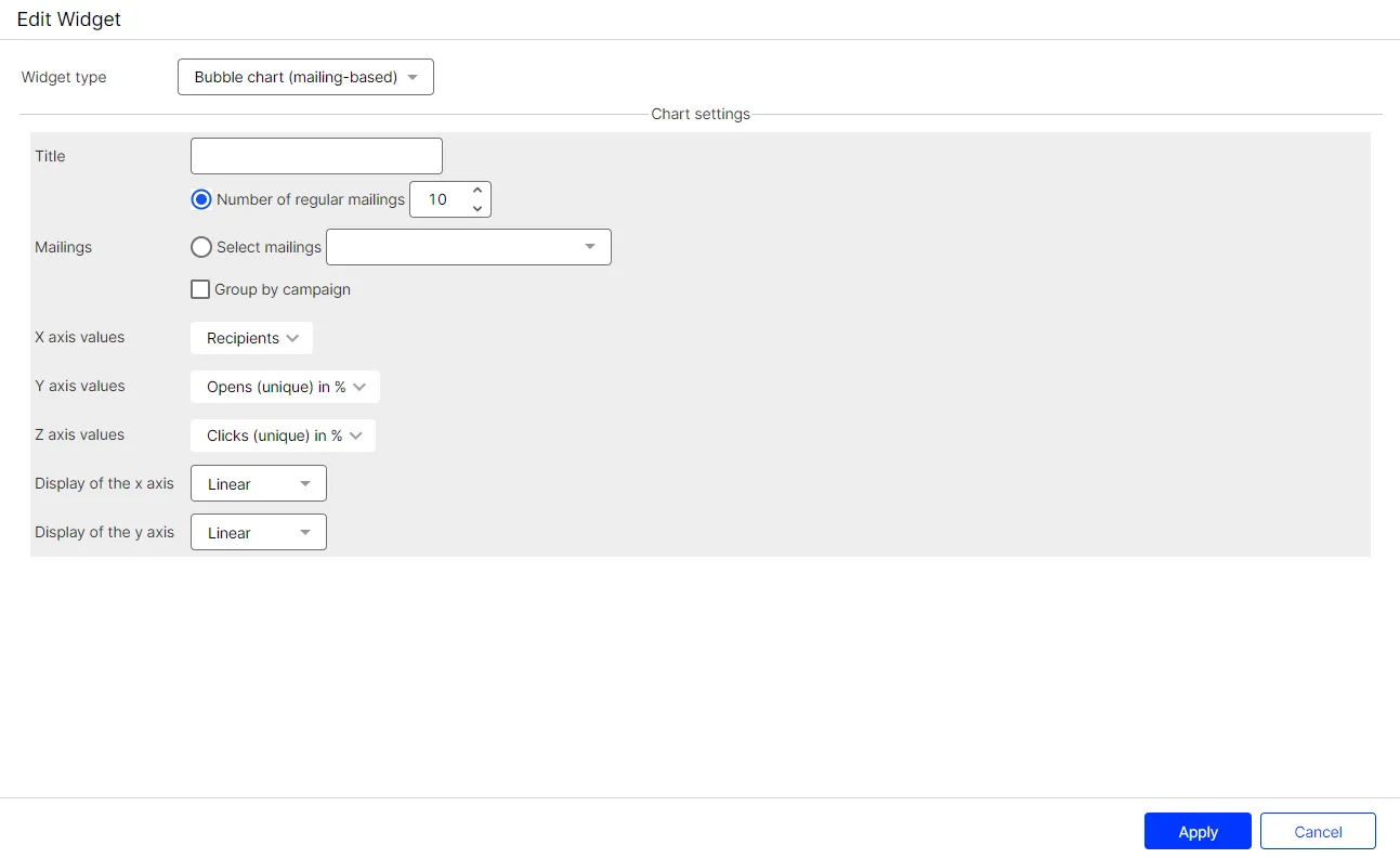 Image: Bubble chart settings Image: Bubble chart settings