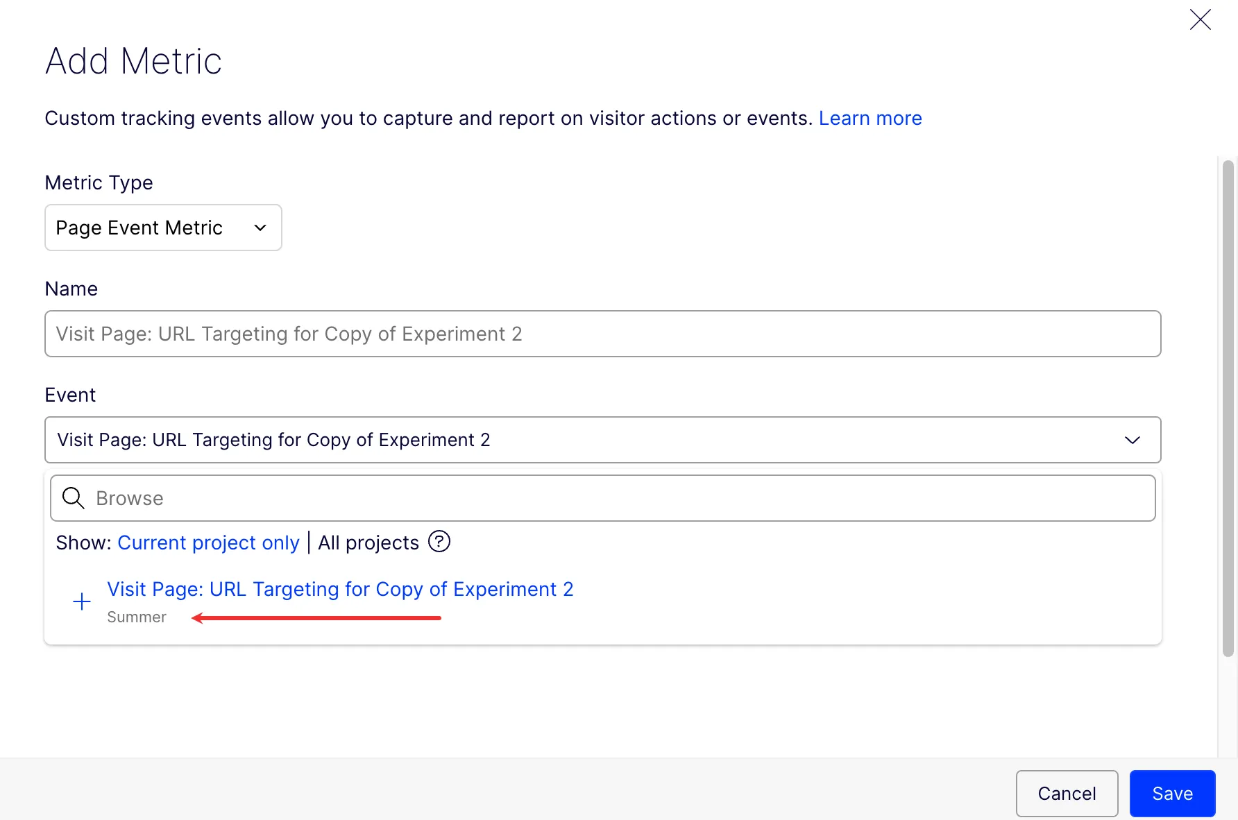Locate the project where the metric was created.