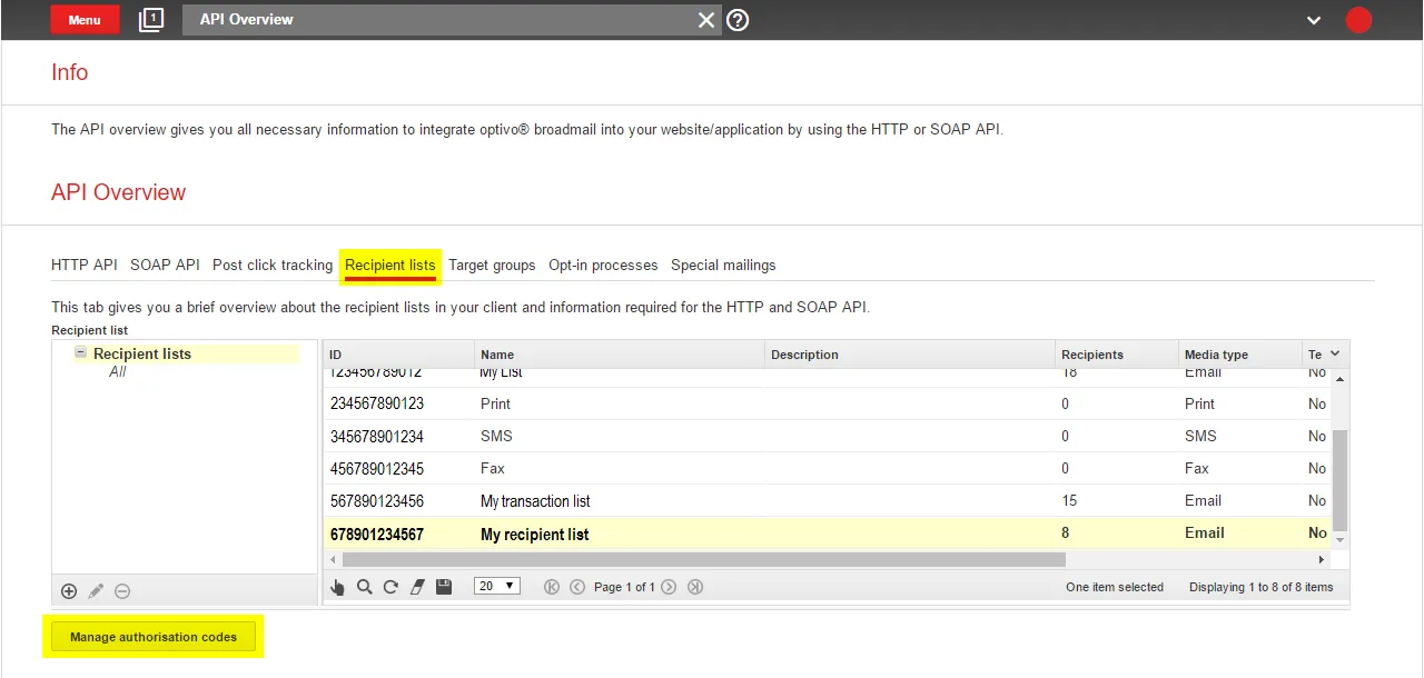 Image: Manage Authorization Codes button Image: Manage Authorization Codes button