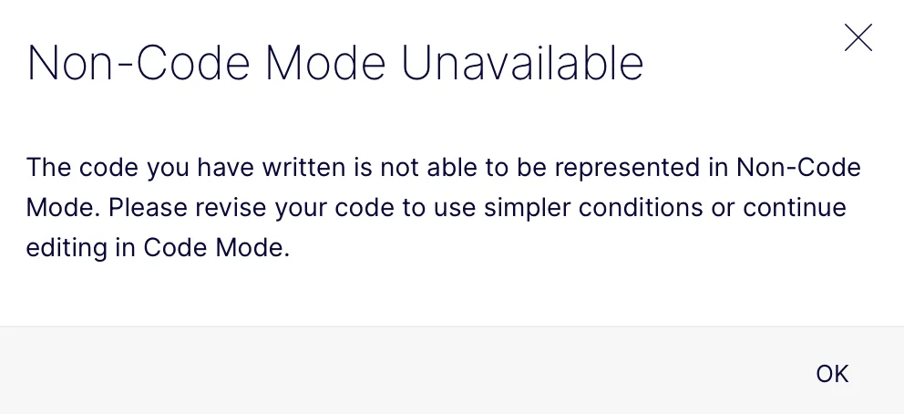 Non-Code Mode message Non-Code Mode message