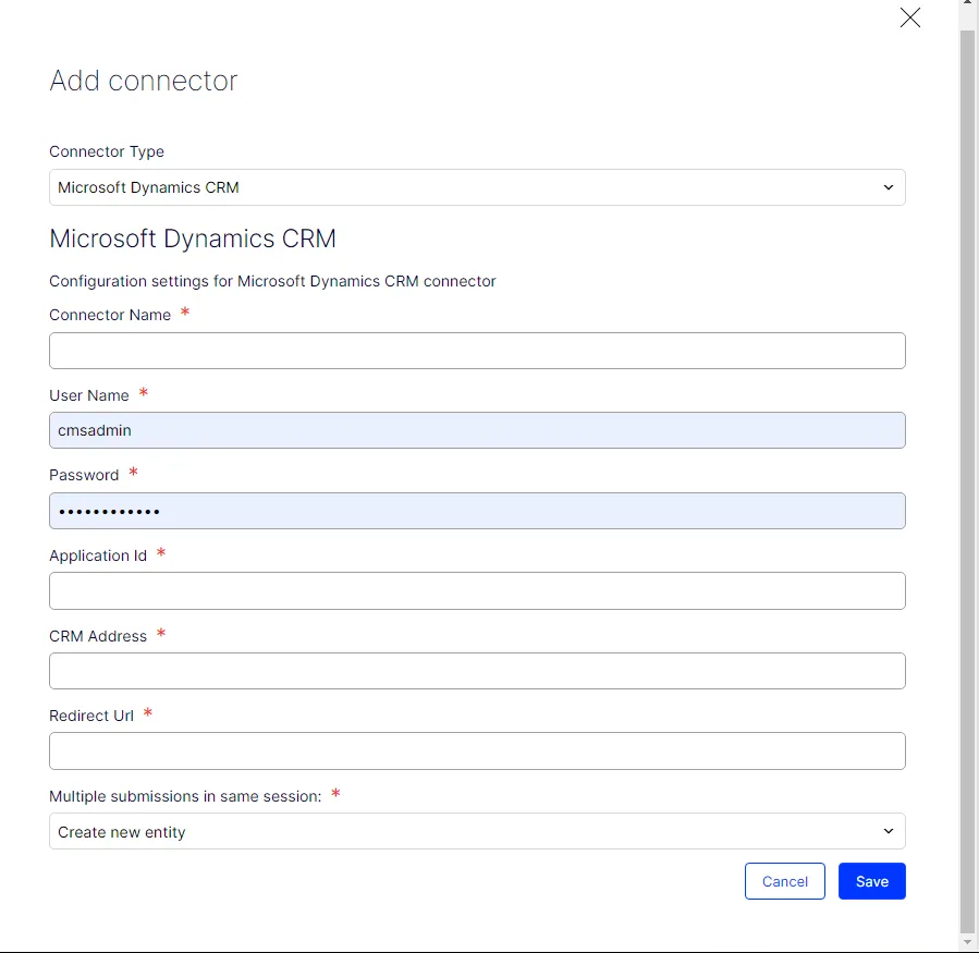 Microsoft Dynamics CRM settings screen