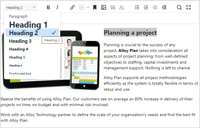 edit content paragraph option
