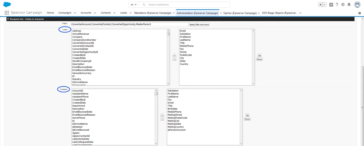 Image: Data field lists
