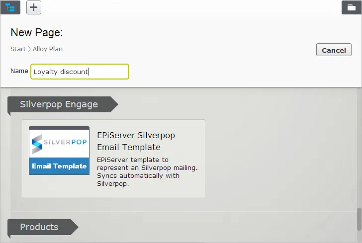 New page dialog box New page dialog box