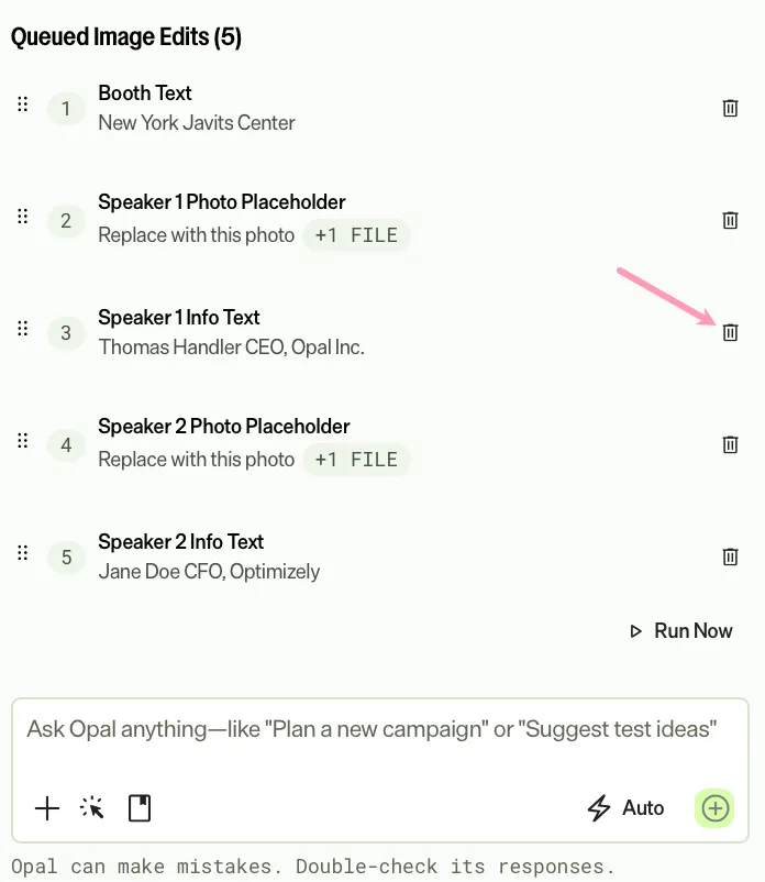 screenshot of Queued Image Edits in Opal Chat where Delete removes a queued edit screenshot of Queued Image Edits in Opal Chat where Delete removes a queued edit