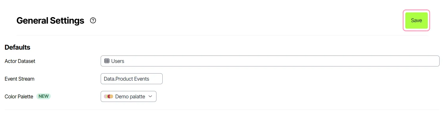 Save button in General Settings with the custom palette selected