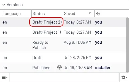 Several projects displayed in Versions gadget