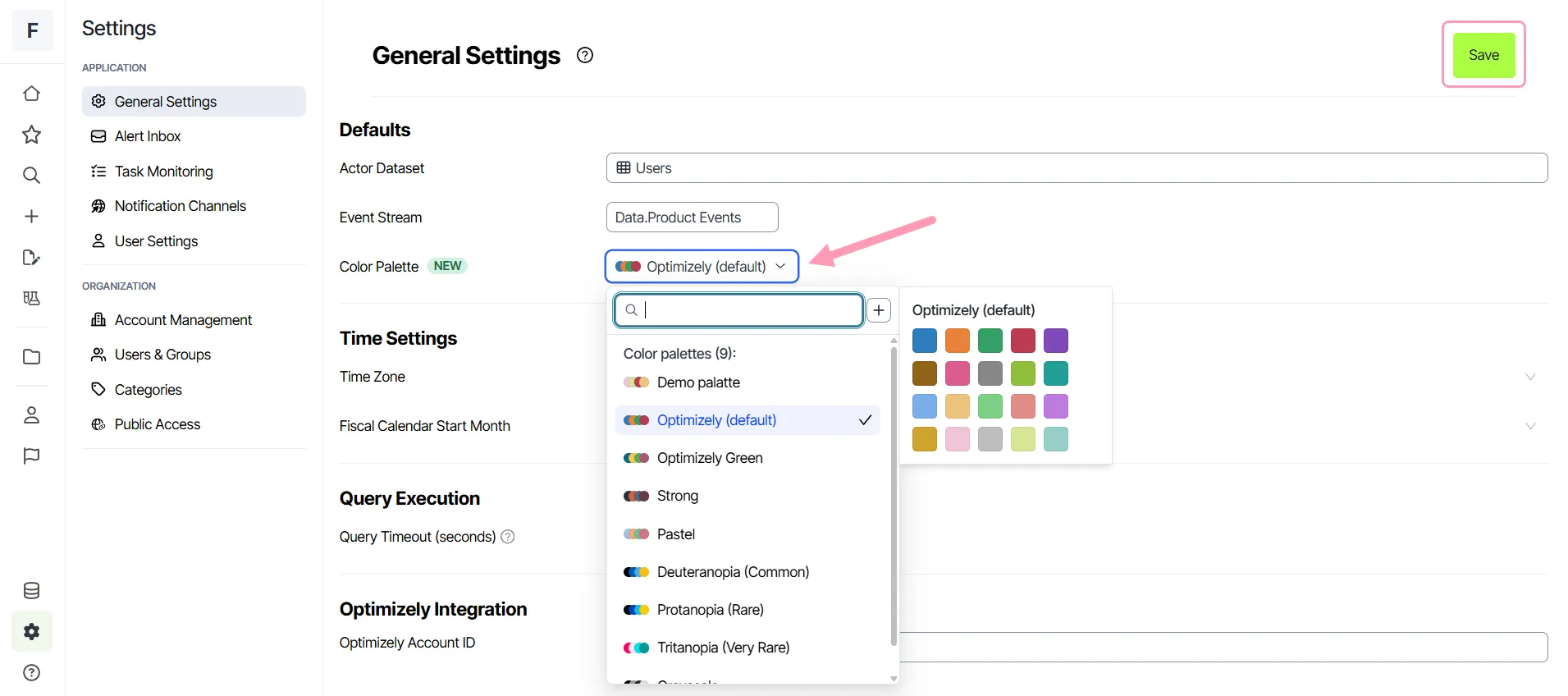 Color Palette drop-down list in General Settings