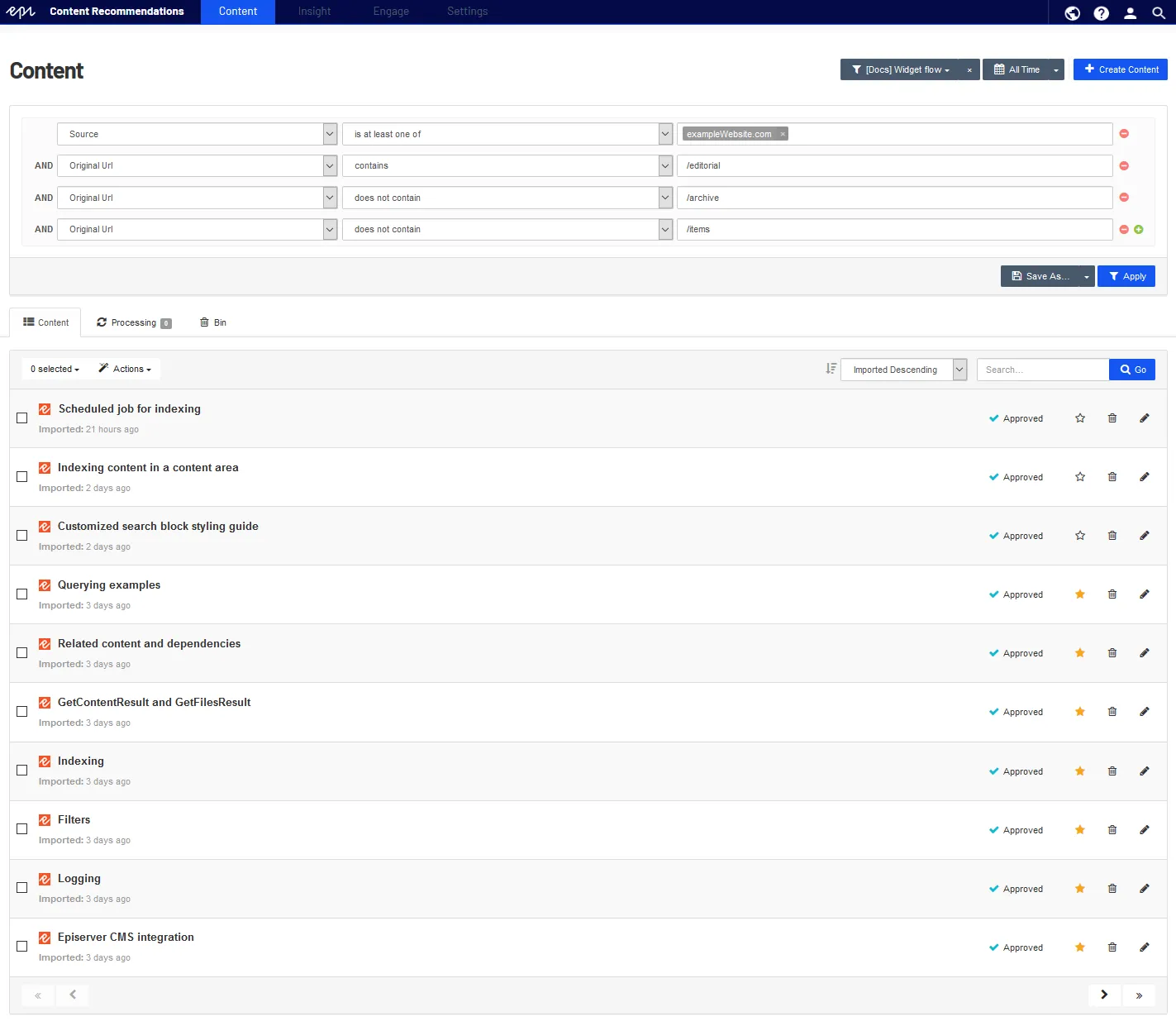 Content list filters