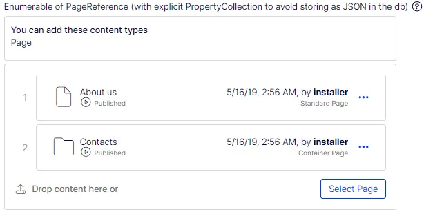 Enumerable of PageReference List type (with PropertyCollection) Enumerable of PageReference List type (with PropertyCollection)