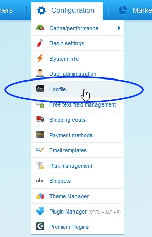 Image: Logfile menu item
