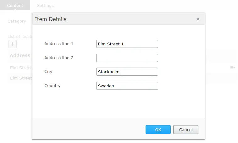 PropertyList lets the editor edit items using a dialog window