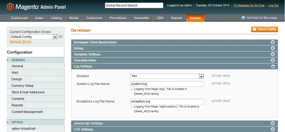 Image: Log settings Image: Log settings