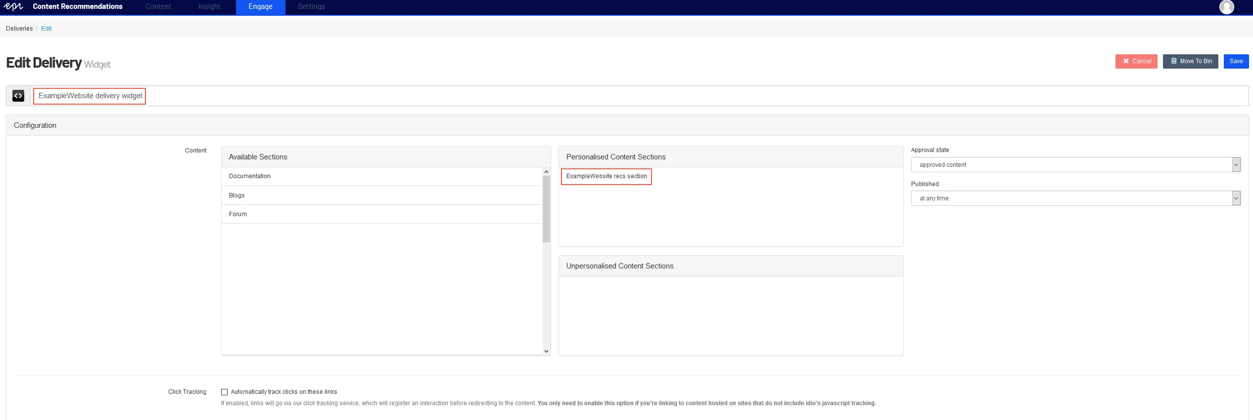 Configure delivery widget 