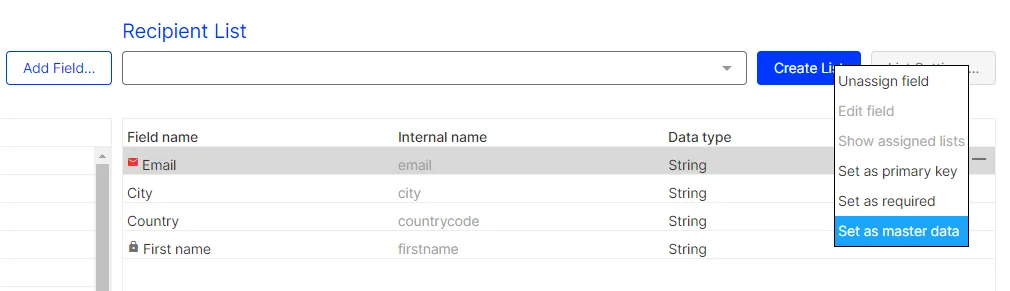 Image: Editing a recipient list field