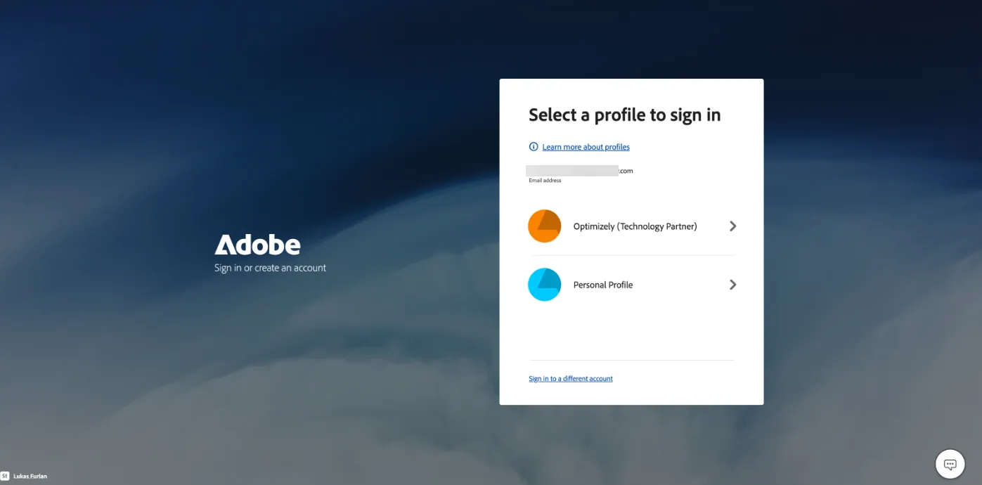 Adobe Select a profile to sign in prompt Adobe Select a profile to sign in prompt