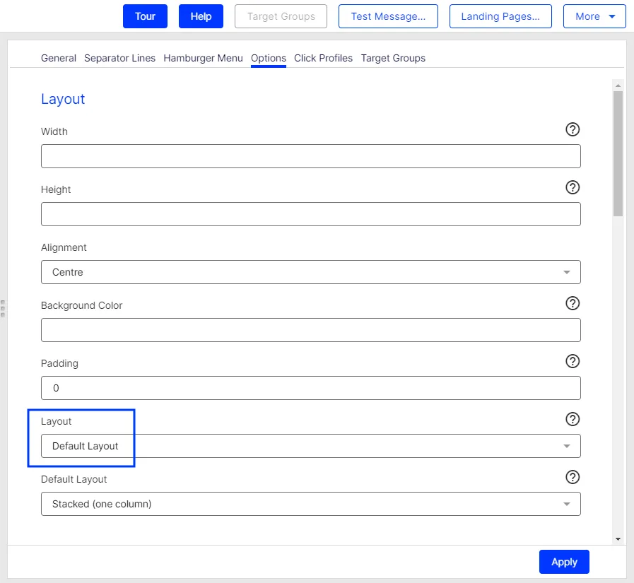 Image: Layout drop-down list Image: Layout drop-down list
