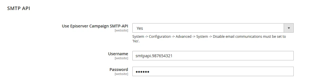 Image: SMTP API area Image: SMTP API area