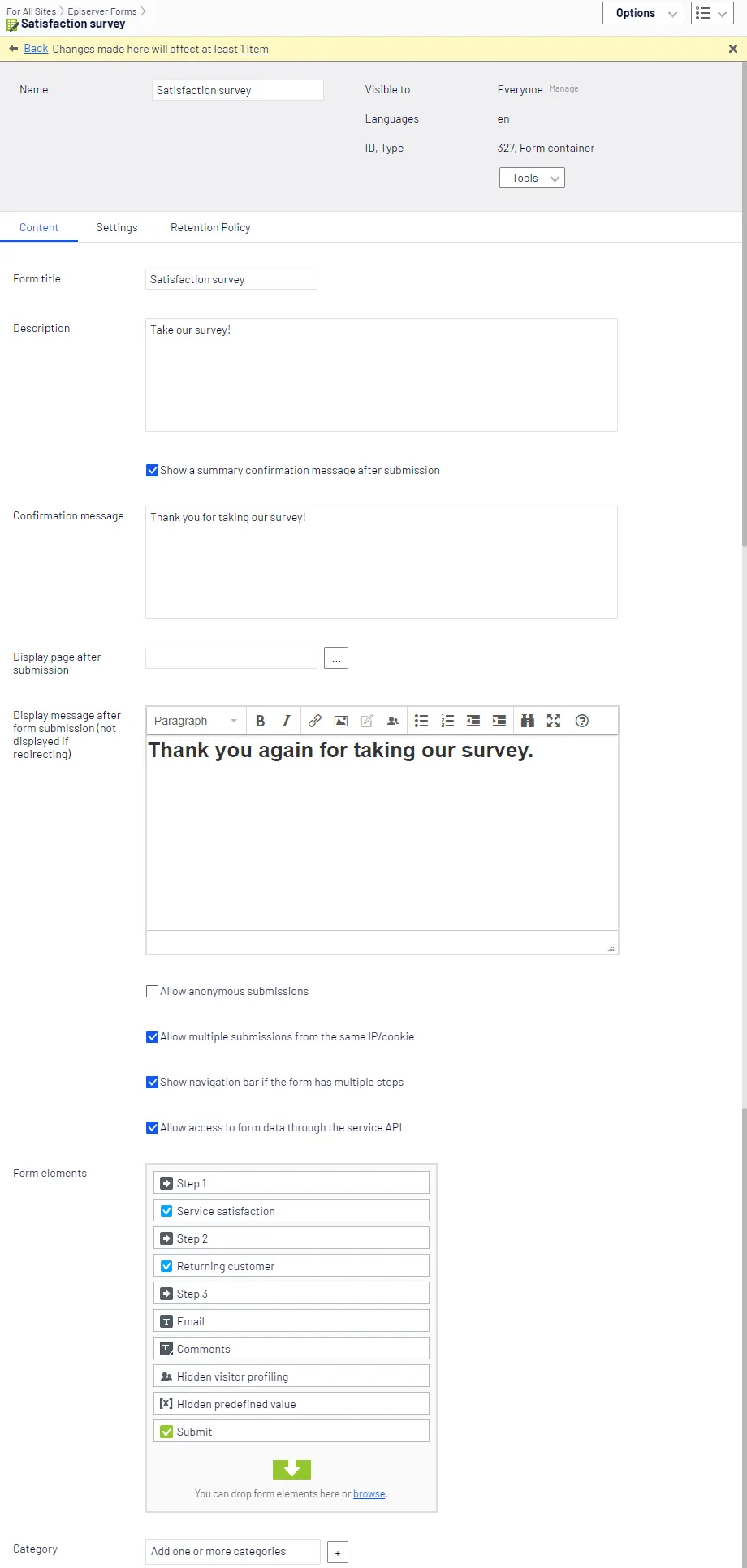 Satisfaction survey metadata