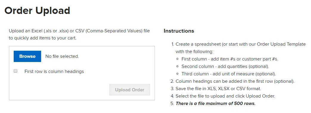 Order Upload Screen